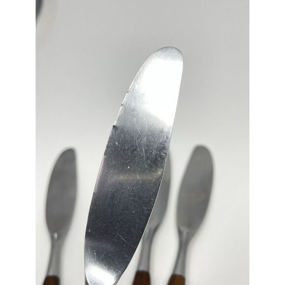 Dansk FJORD Dinner Knives Teak Handle Stainless Steel Germany 8 3/8” Set Of 4 - Picture 5 of 8
